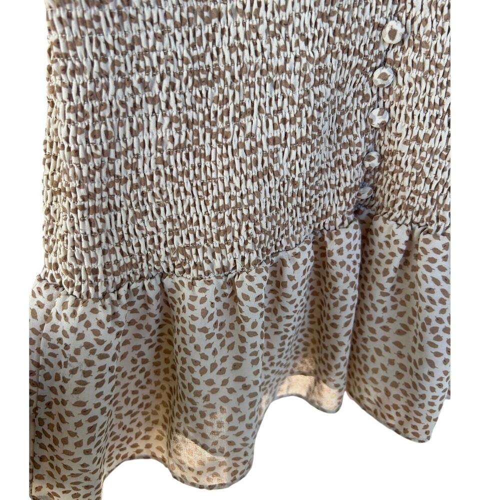 She + Sky Smocked Peplum Top Medium Beige Boho Ruffle Cottagecore - Picture 3 of 7